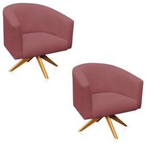 Poltrona Decorativa Giratória MA30 Kit 2 Stella  Linho Whisky Rosê D03 - D'Rossi