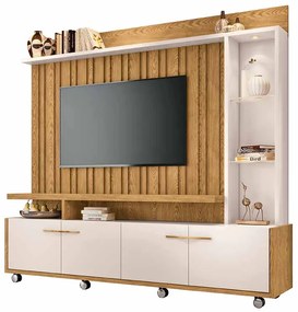 Home Theater Decorativo Perseu TV até 60 com Led Carvalho/Off White G26 - Gran Belo