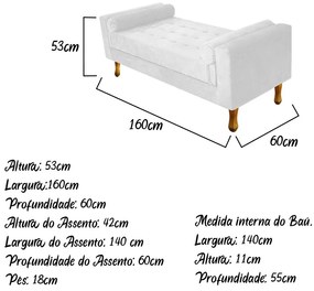 Recamier Baú Félix Queen Size 160cm Suede Branco - ADJ Decor