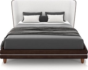 Conjunto Cama com Cabeceira Queen Torres Pés em Madeira PU/Bouclê Marrom/Off White G91 - Gran Belo