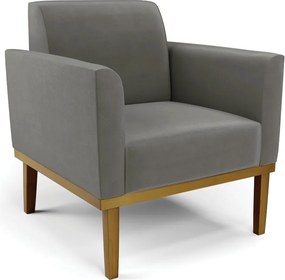Poltrona Decorativa Isabella Pés Fixo em Madeira Castanho Suede Grafite G19 - Gran Belo