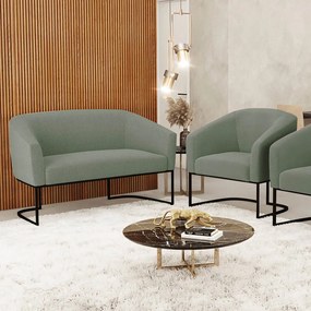 Sofá Namoradeira e Poltrona Industrial Preto Stella Bouclê D03 - D'Rossi - Verde Pistache