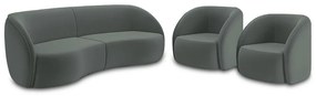 Conjunto Sofá Sala de Estar Bipartido 318cm e 2 Poltronas Clarke Veludo Grafite G45 - Gran Belo