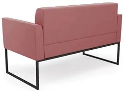 Sofá Namoradeira e 2 Poltronas Base Industrial Preto Ana Suede Rosê -