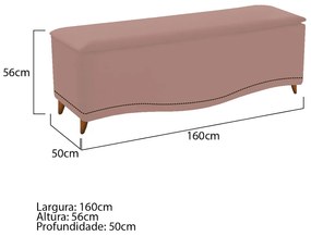 Calçadeira Estofada Yasmim 160 cm Queen Size Suede Rosê - ADJ Decor