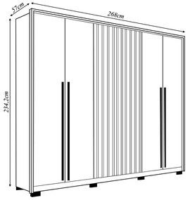 Guarda Roupa Casal Ibiza Ripado 6 Portas de Bater 6 Gavetas 268cm MDP Buriti/Fendi G11 - Gran Belo