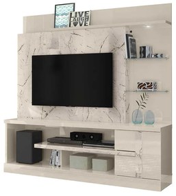 Home Theater Maxim Porta 2 Prateleiras Iluminação LED MDP até 55 Calacata/OffWhite G97 - Gran Belo