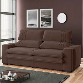 Sofá 2 Lugares Retrátil Noruega 230 cm Veludo Pés Tabaco - D'Rossi - Marrom