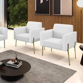 Poltrona Pé de Ferro Dourado Kit 2 para Sala Marisa Corino D03 - D'Rossi - Branco