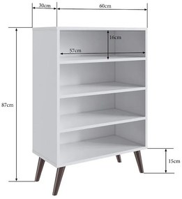 Estante Livreiro Retrô com 3 Prateleiras Sala Quarto Branco
