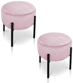 Puff Banqueta Decorativo Industrial Preto Kit 2 Iron Rosa Bebê D03 - D'Rossi