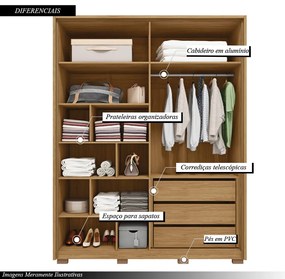 Guarda Roupa Orbit Solteiro com 4 Portas de Bater e 3 Gavetas  MDF Buriti/Fendi G11 - Gran Belo