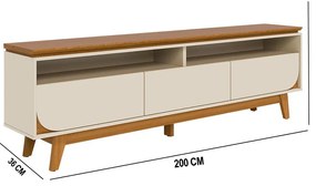 Rack TV 75 Pol 200cm Bancada para Sala Elarin M20 - D'Rossi - Cinamomo e Off White