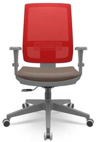 Cadeira Brizza Diretor Grafite Tela Vermelha Assento Vinil Marrom Base RelaxPlax Piramidal - 66417 Sun House