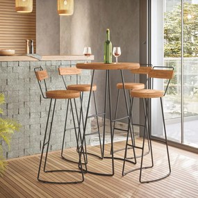 Kit 2 Banquetas com Encosto Estilo Industrial Aurora Peroba - Loja Sheep - Marrom