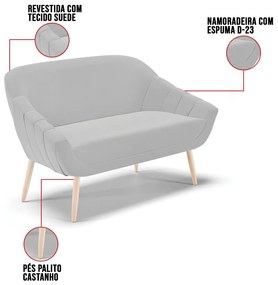 Kit 01 Namoradeira 02 Lugares e 02 Poltronas Giovana Suede Pés Palito Natural D01 - D'Rossi - Cinza