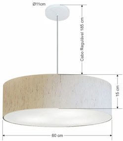 Lustre Pendente Cilíndrico Md-4221 Cúpula em Tecido 60x15cm Linho Bege - Bivolt