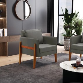 Poltrona Lana Suede Base de Madeira - D'Rossi - Grafite