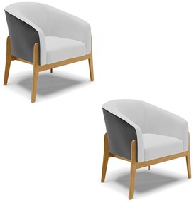 Poltrona Decorativa Base de Madeira kit 2 Stella Preto/Linho Cinza D03 - D'Rossi