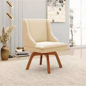 Kit 04 Cadeiras de Jantar Liz Suede Bege Base Madeira MM35 D03 - D'Rossi