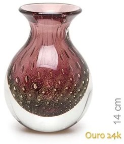 Vaso Mini Médio Tela Roxo com Ouro Murano Cristais Cadoro