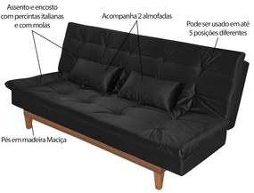 Sofá Cama Reclinável 2 Lugares Change Veludo Preto G30 - Gran Belo