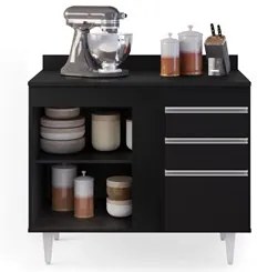 Armário Aéreo Indiana e Balcão Gabinete 100cm Luziania Preto - Lumil M