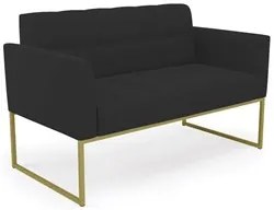 Sofá Namoradeira Base Industrial Dourado Ana Veludo Preto - Ibiza