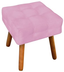 Puff Banqueta Decorativo Pé Palito de Madeira Elisa Suede Rosa Bebê D03 - D'Rossi
