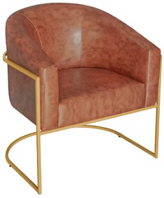 Poltrona Luiza Base de Ferro Dourado Sintético Nozes - ADJ Decor