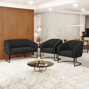 Namoradeira e 2 Poltronas Industrial Preto Stella Suede D03 - D'Rossi - Preto