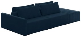 Sofá Ilha Modulado Milos 252cm Puff Lateral Veludo Azul Marinho G33 - Gran Belo