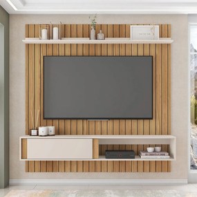 Painel Sirius Ripado 180cm para TV até 65 com Ripado MDF Buriti/OffWhite G11 - Gran Belo