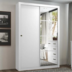 Guarda Roupa Roupeiro 2 Portas com Espelho 3 Gavetas Branco