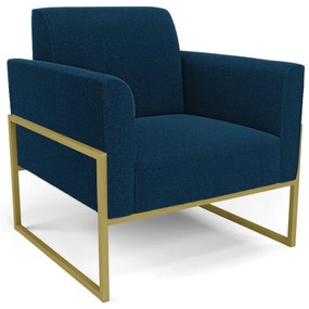 Poltrona Sala Estar Industrial Alta Dourado Marisa Bouclê Azul