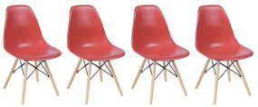 Conjunto 4 Cadeiras Eiffel com Base em Madeira – Vermelho
