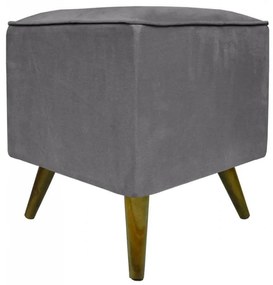 Puff Quadrado Modena Sigma em Suede com Pés Palito Inclinado - Cinza