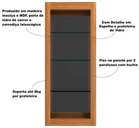 Cristaleira Bar com Nicho Sala de Estar Bacco Prateleira em Vidro com Espelho Imbuia G42 - Gran Belo