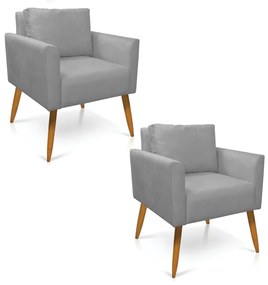 Kit 2 Poltronas Aline Suede Cinza Pés Palito Castanho - D'Rossi