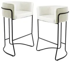 Kit 2 Banquetas Decorativas Base Aço Preto Betina Veludo C-309 Bege Fo