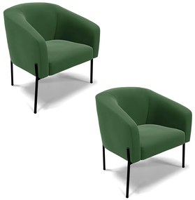 Poltrona Sala Decorativa Pé de Ferro Preto Kit 2 Stella Suede D03 - D'Rossi - Verde