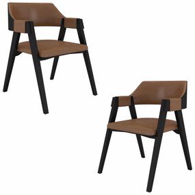 Kit 2 Cadeiras Sala de Jantar e Jogos Carteados Madeira Maciça Poker Pu Caramelo/Preto G42 - Gran Belo