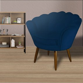 Poltrona Decorativa Pétala Pés Palito Suede Azul Marinho - Sheep Estofados