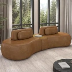 Sofá 4 Lugares 285cm Orgânico Com Mesa Mellanie Sintético Caramelo Z32