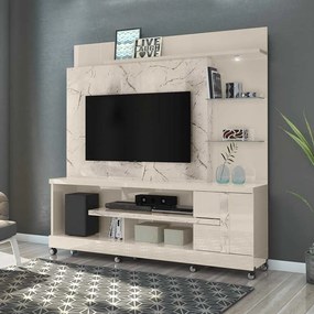 Home Theater Maxim MDP Porta 2 Prateleiras Iluminação LED até 55 Calacata/OffWhite G97 - Gran Belo