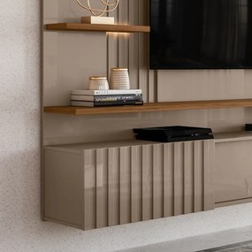 Painel TV 65 Pol 200cm Bancada Suspensa Ripado Mirellin M20 - D'Rossi - Fendi e Naturale