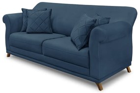 Sofá 3 Lugares Pé de Madeira Julieta 200 cm Veludo S04 - D'Rossi - Azul Marinho