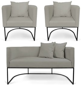 Kit 01 Namoradeira 02 Lugares e 02 Poltronas Paola Linho Base Metálica Preto D03 - D'Rossi - A26 Grafite