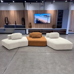 Sofá Ilha Sala de Estar 2 Módulos e Chaise Dakota Encosto Almofadas Soltas Bouclê Rústico OffWhite/Terracota G33 - Gran Belo
