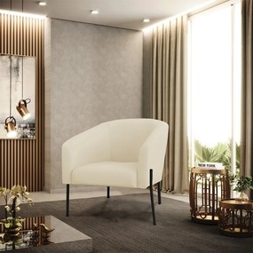 Poltrona Decorativa Pé de Ferro Preto Stella Cotelê Ext/Veludo D03 - D'Rossi - Off White